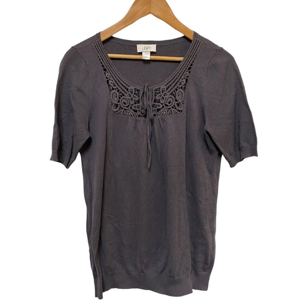 Loft Women's Short Sleeve‎ Top Gray Charcoal Geometric Size Medium